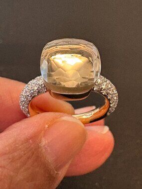 Pomellato Nudo Classic Ring White Topaz Diamond 18k Rose + White Gold Size 51